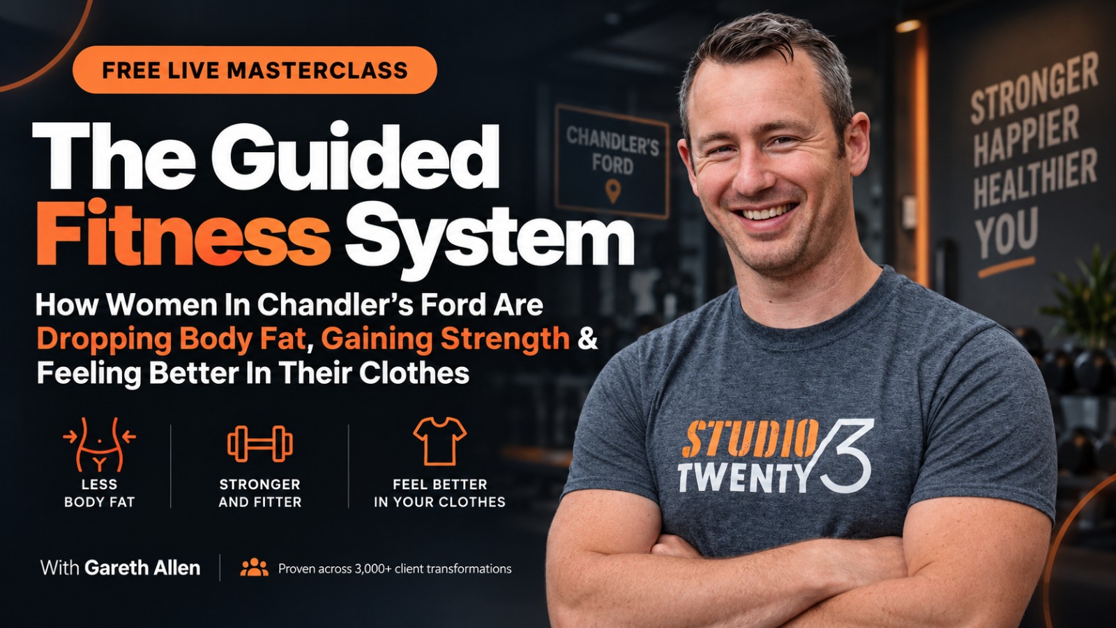 Free Live Masterclass graphic for the Guided Fitness System, featuring Gareth Allen.